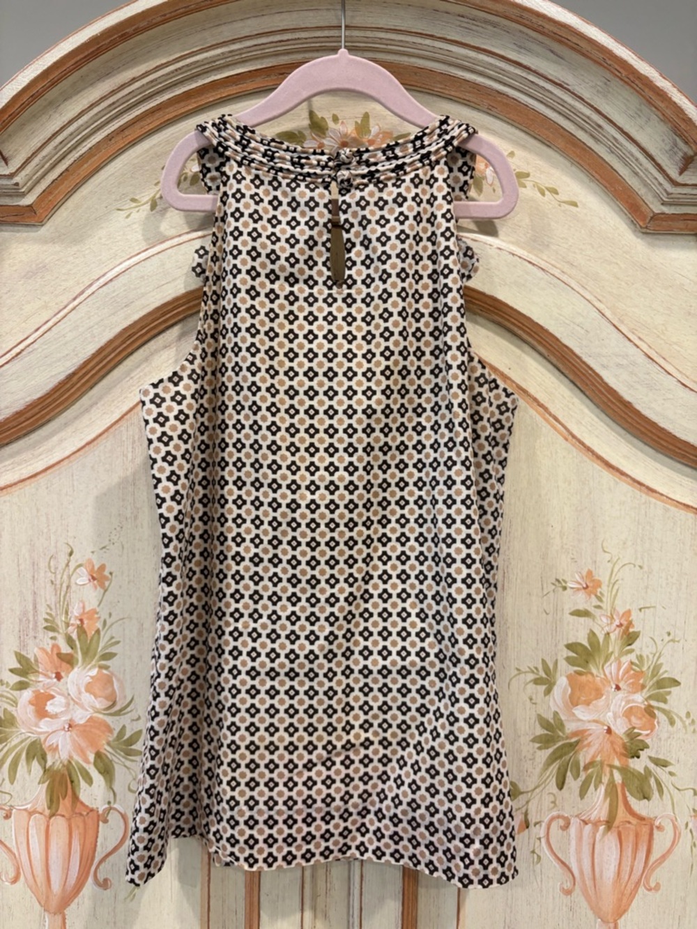 J. Crew brown and tan sleeveless blouse ruffle neck detail 2010s core - Picture 4 of 5